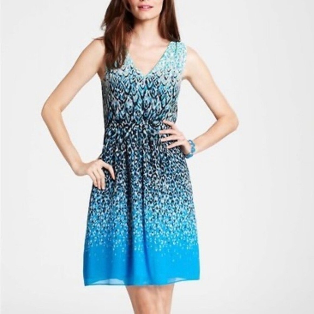 Ann Taylor beautiful blue black and white abstract print dress size 6P